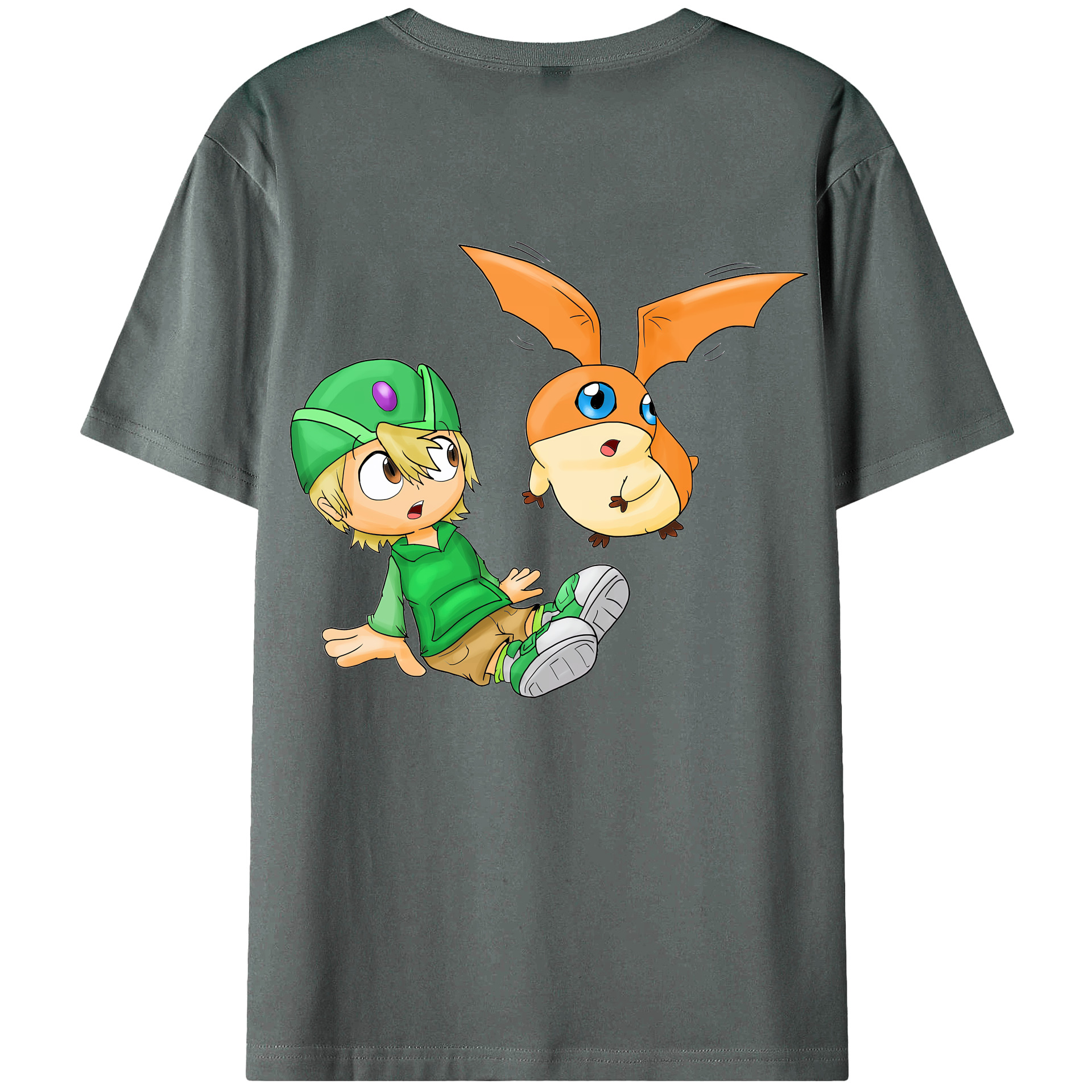 （画像用） Digimon デジタルモンスター/デジモン 綿100％ メンズ半袖Tシャツ（バックプリント） 通気性